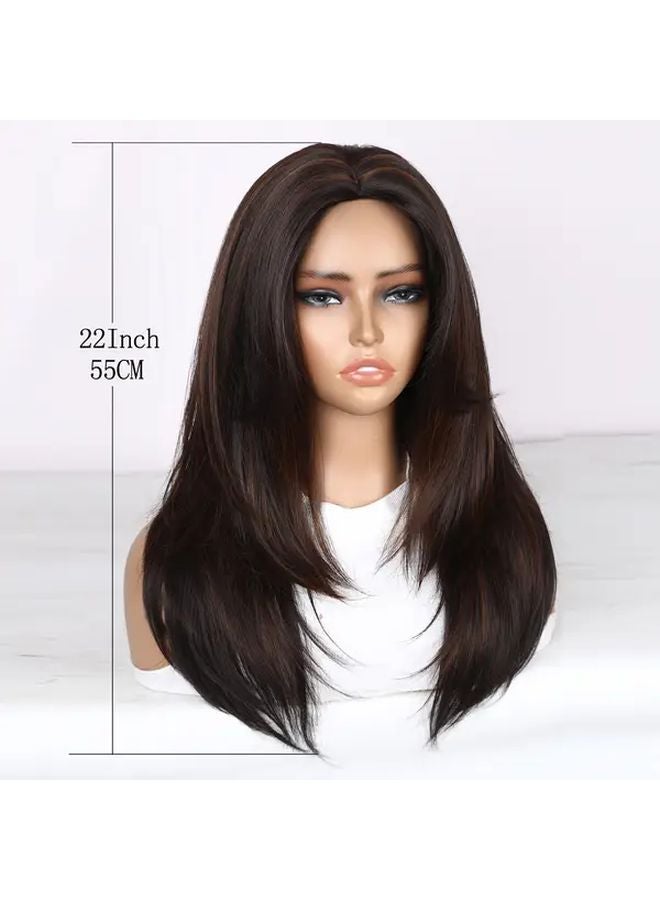 22 Inch Long Straight Layered Synthetic Wig With Bangs Glueless For Women - Image 4